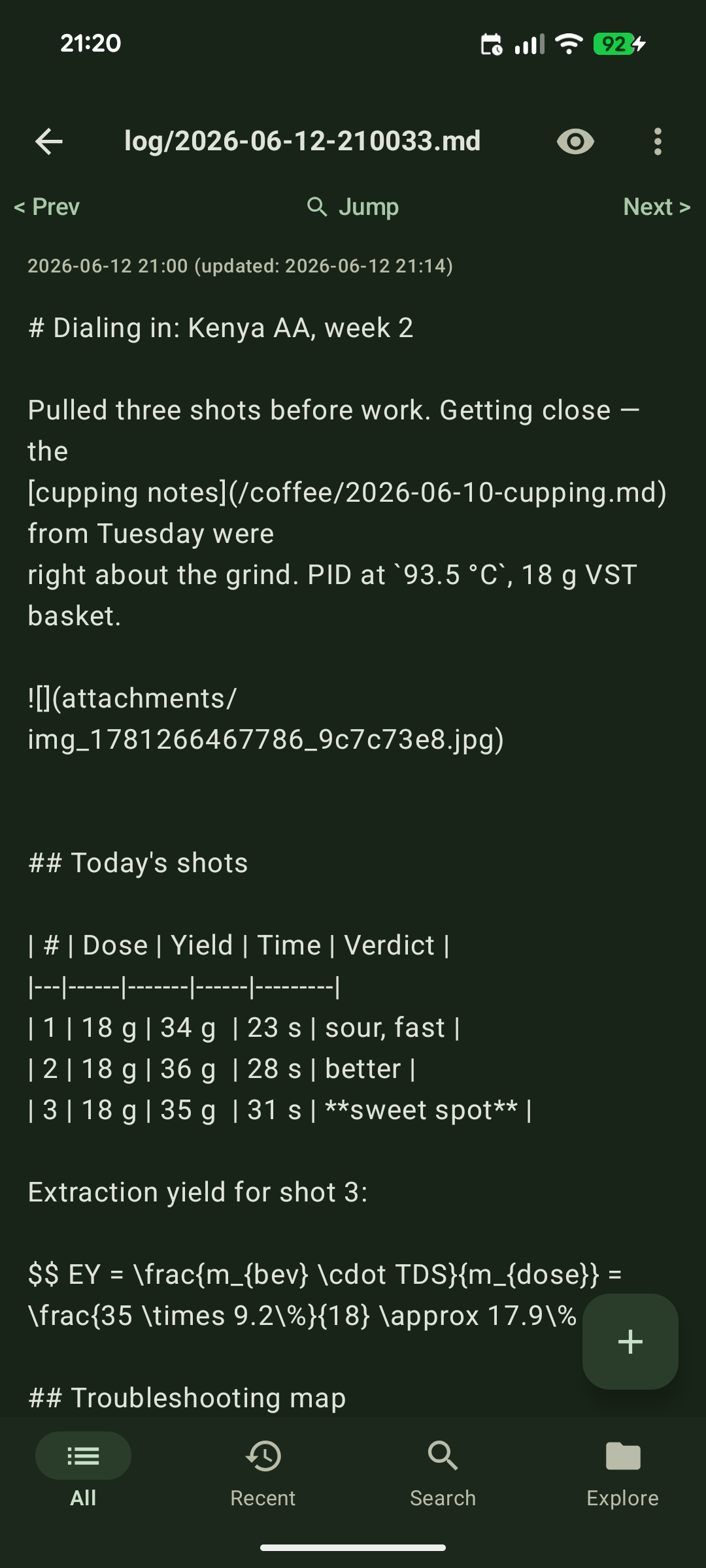 The same entry on the Android phone as a plain Markdown file